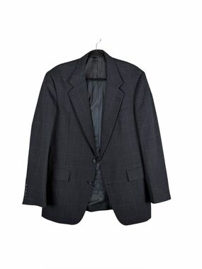 Vintage Gray Windowpane Plaid Blazer Jacket Tailored Career Wear